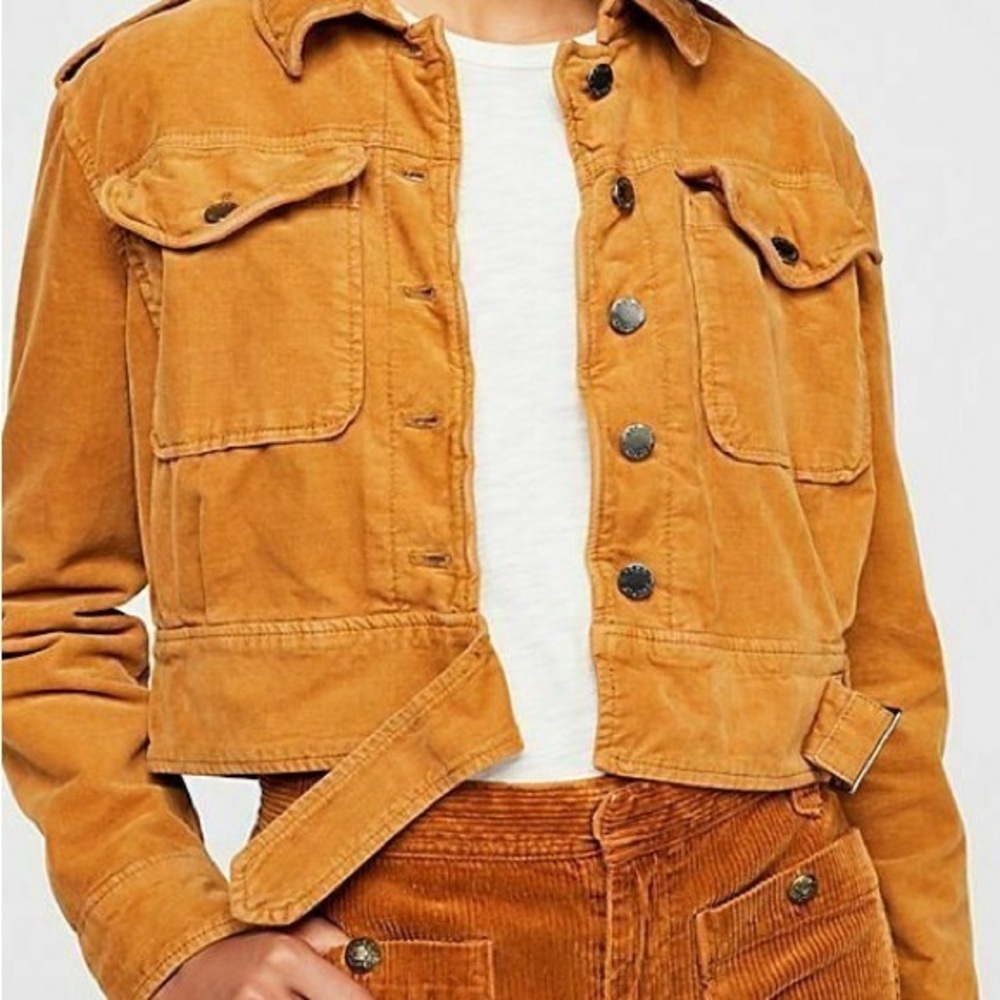 Free People Evelyn Cropped Jacket XS Camel Brown Utility Western Jacket - Picture 4 of 11